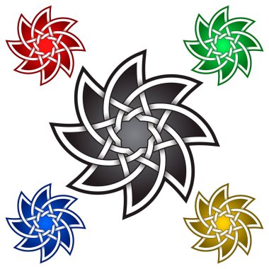 Sekizgen yıldız logosu sembolü Kelt tarzı. Kabile dövmesi sembolü. Mücevher tasarımı için gümüş pul ve diğer renk örnekleri.