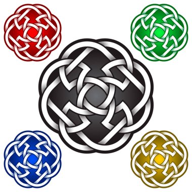Cruciform mandala sembolü Kelt tarzında. Kabile dövmesi sembolü. Mücevher tasarımı için gümüş pul ve diğer renk örnekleri.