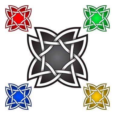 Kelt tarzında sekiz köşeli yıldız sembolü. Kabile dövmesi sembolü. Mücevher tasarımı için gümüş pul ve diğer renk örnekleri.