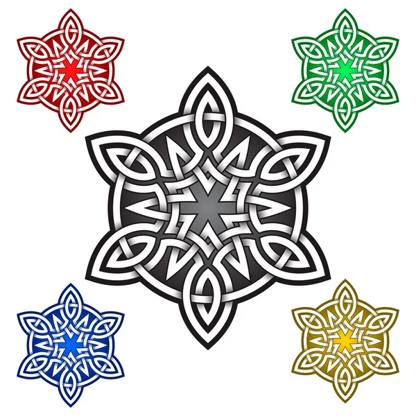 Sechseckiges Mandala Logo Keltischen Stil Tätowierungs Symbol Silbermarke Für Schmuckdesign — Stockvektor