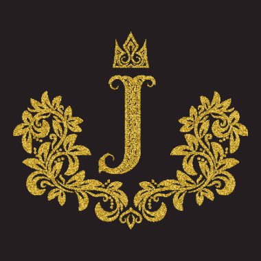 Kaliteli J harfinin baş harfleri. Yarım tonlu hanedan arması. Barok logo şablonu.