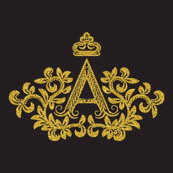 Altın renkli bir harf. Klasik bir monogram. Yarım tonlu hanedan arması. Barok logo şablonu.