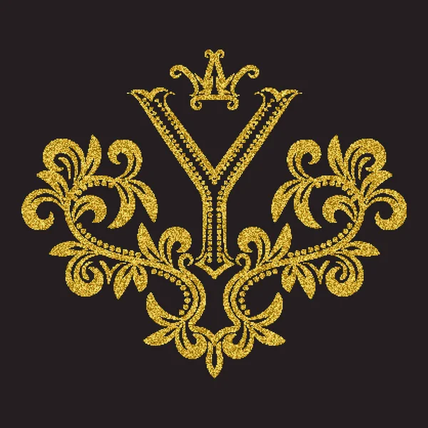 Gouden Glinsterende Letter Monogram Vintage Stijl Heraldisch Wapen Met Een — Stockvector