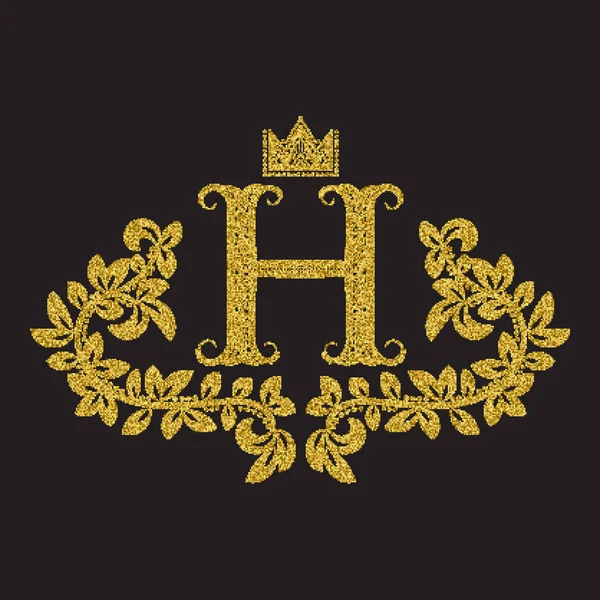 Arany Csillogó Betű Monogram Vintage Stílusban Heraldikai Címer Féltónusú Hatással — Stock Vector