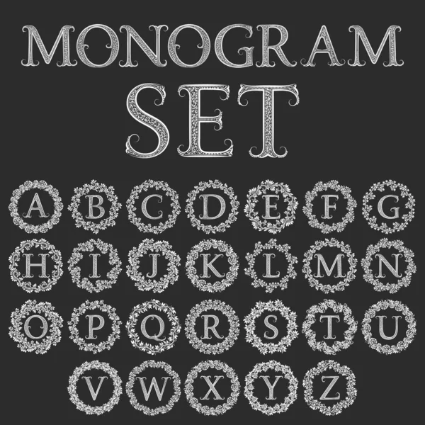 Набір Монограм Круглому Квітковому Вінку Урожай Латинської Абетки Круглих Квіткових — стоковий вектор