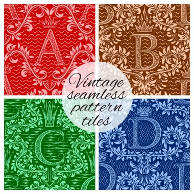 Duvar kâğıdı tasarımı için klasik dikişsiz kiremitler. Eski Rönesans tarzında yinelenen arka plan örnekleri. Harfli eski duvar kağıtları.