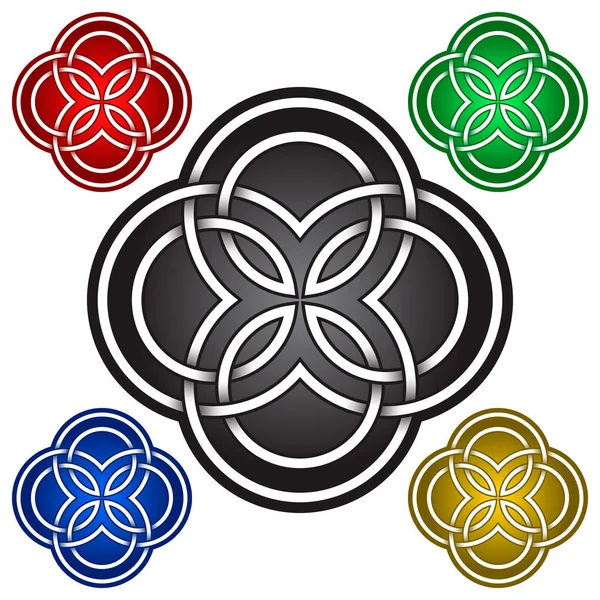 Four Petals Flower Symbol Celtic Style Tribal Tattoo Symbol Silver — Stock Vector