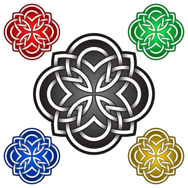 Kelt Tarzında Dört Taç Yapraklı Çiçek Logosu Kabile Dövmesi Sembolü — Stok Vektör