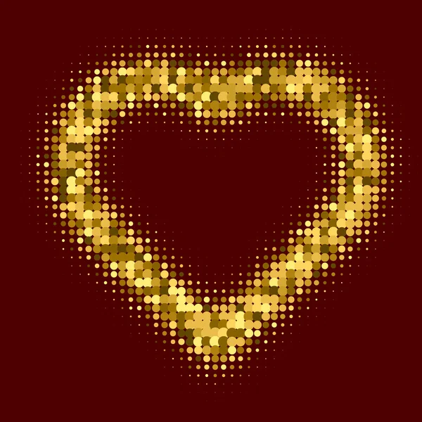 Gouden Glitter Hartvormig Frame Rode Achtergrond Gouden Glinsterend Hart Met — Stockvector