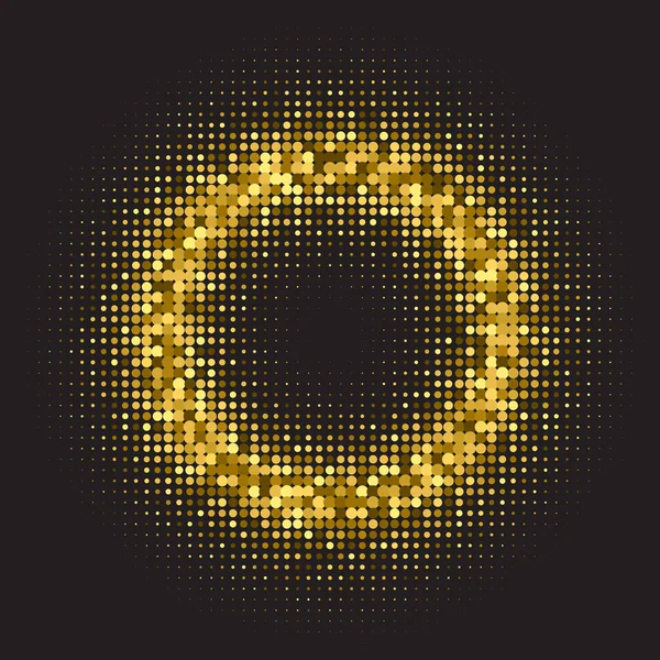 黒の背景にゴールドの輝きのラウンドフレーム ハーフトーン効果のある金色の輝くリング デザインのための輝く背景 — ストックベクタ