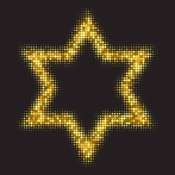 ブラックを基調としたゴールドの輝きの6点星フレーム ハーフトーン効果のある金色の輝くフレーム デザインのための輝く背景 — ストックベクタ