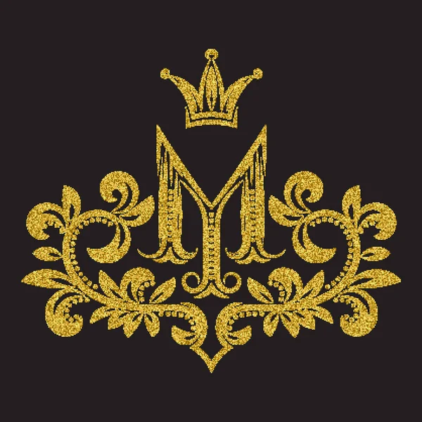 Monogramme Lettre Dorée Scintillante Dans Style Vintage Blason Héraldique Avec — Image vectorielle