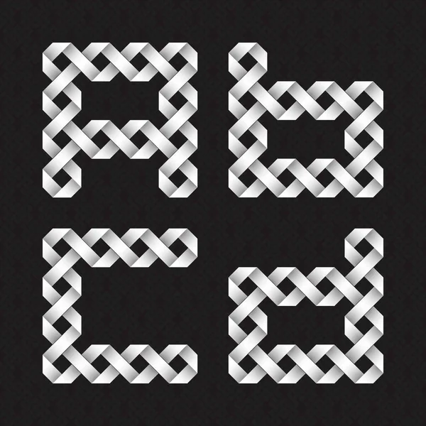 Font Intertwined Paper Ribbons White Relief Letters Black Patterned Background — Stock vektor