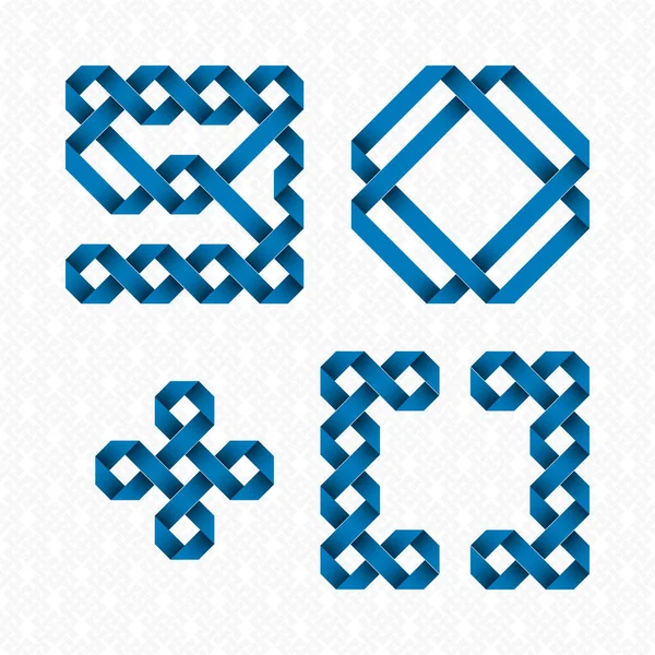 Font Intertwined Paper Bands Nine Zero Brackets Blue Relief Figures — Vector de stock