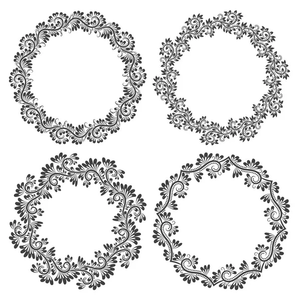 Marcos Redondos Estampados Para Diseño Estilo Vintage Floral Corona Circular — Vector de stock