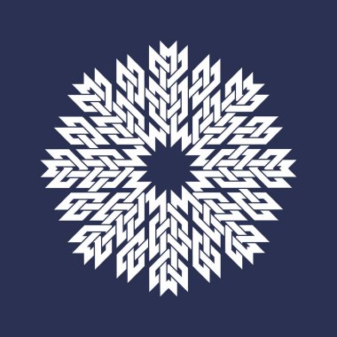 Oriental kesişen çizgiler şeklinde sekiz noktalı dairesel desen. Mavi arkaplanda kar taneleri şeklinde beyaz mandala.