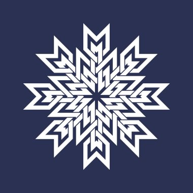 Asya kesişen çizgilerindeki dairesel desen. Mavi arkaplanda kar tanesi şeklinde beyaz sekiz köşeli mandala..