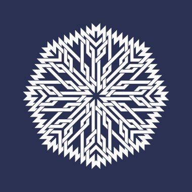 Oriental kesişen çizgiler şeklinde sekiz noktalı dairesel desen. Mavi arkaplanda kar taneleri şeklinde beyaz mandala.