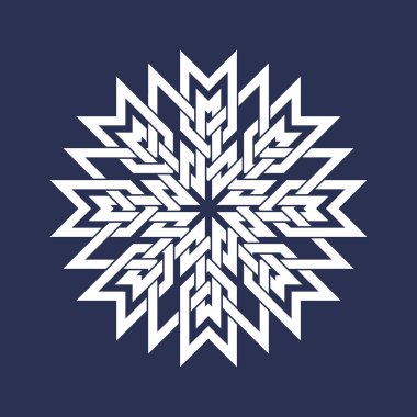 Asya kesişen çizgilerindeki dairesel desen. Mavi arkaplanda kar tanesi şeklinde beyaz sekiz köşeli mandala..