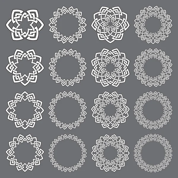 Набор Круглых Рам Шестнадцать Декоративных Элементов Оформления Логотипа Плетением Полос — стоковый вектор