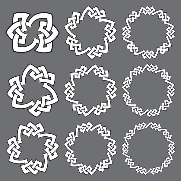 Набор Круглых Рам Девять Декоративных Элементов Оформления Логотипа Плетением Полос — стоковый вектор