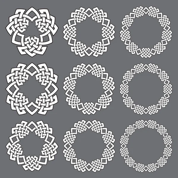 Set Cornici Rotonde Nove Elementi Decorativi Design Del Logo Con — Vettoriale Stock