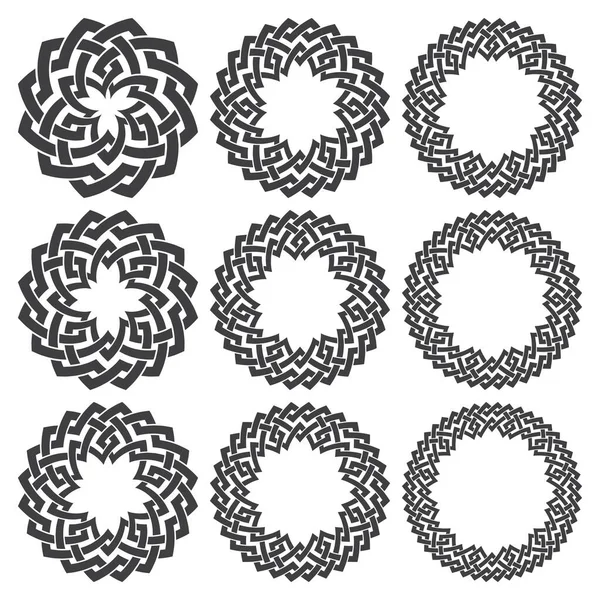 Set Frames Nine Decorative Elements Logo Design Stripes Braiding Borders — Stock Vector