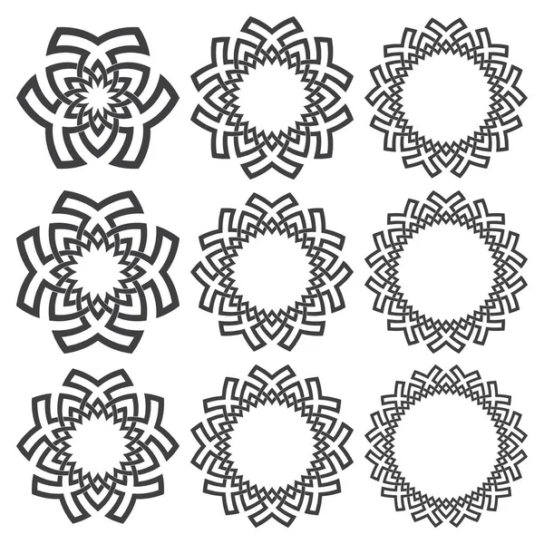 Zestaw Okrągłych Ramek Dziewięć Elementów Dekoracyjnych Projektowania Logo Paskami Plecionymi — Wektor stockowy
