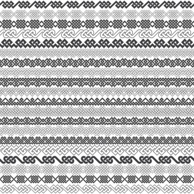Tasarım için klasik sınırlar. Düğüm tarzında çerçeveler için yirmi sınır elemanı. Desenli fırça kiti.