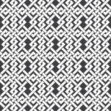 Kesişen çizgilerin soyut ve kusursuz deseni. Siyah arkaplanda beyaz çizgiler.