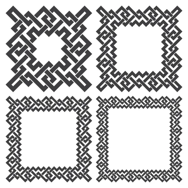 正方形のフレーム 長方形のパターンのセット ストライプ編組の境界とデザインのための4つの装飾要素 白地に黒い線 — ストックベクタ