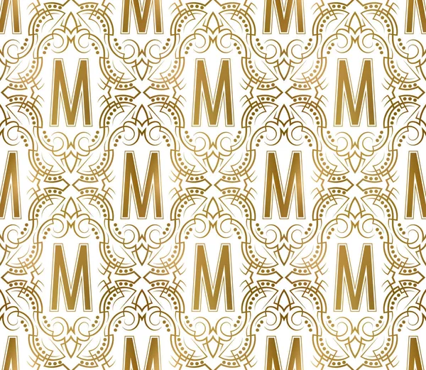 M文字でゴールデン初期シームレスパターン Heraldicヴィンテージ装飾壁紙 ファブリックプリントまたはラッピング — ストックベクタ