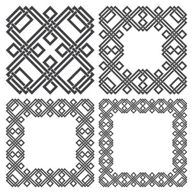 Sihirli düğüm çerçeveleri. Tasarımınız için çizgili 4 kare dekoratif logo ögesi.