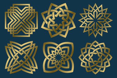 Kutsal geometrik semboller seti. Altın vektör soyut işaret koleksiyonu. İzole logo şablonları.