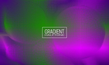 Kürelerin holografik hacim yarım ton arkaplan tasarımı. Soyut pembe mor pankart şablonu.