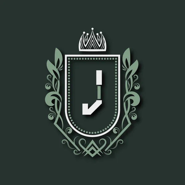Szüreti Prémium Monogram Levél Heraldikai Címer Formájában Pajzs Körül Virágdísz — Stock Vector