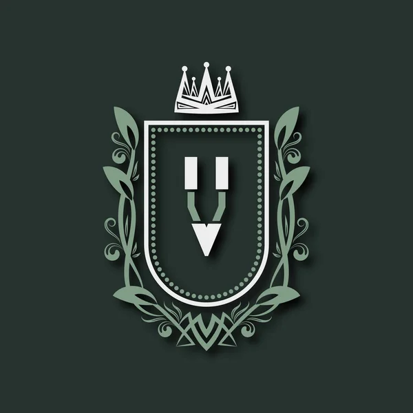 Vintage Prémium Monogram Levél Heraldikai Címer Formájában Pajzs Körül Virágdísz — Stock Vector