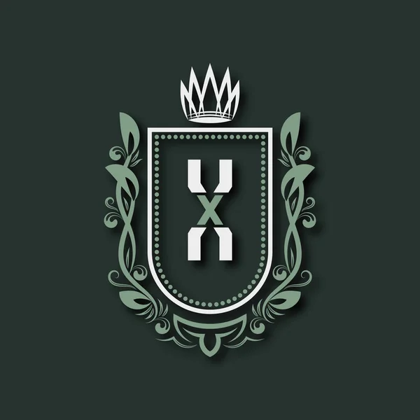 Szüreti Prémium Monogram Levél Heraldikai Címer Formájában Pajzs Körül Virágdísz — Stock Vector