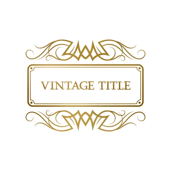 Cornice Elegante Dorata Con Ornamenti Titolo Vintage Modello Etichetta Vecchio — Vettoriale Stock