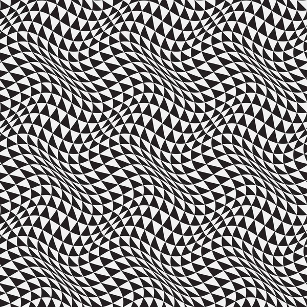 黒と白の歪んだ三角形の光アートシームレスなパターン サイケデリックな波状モノクローム — ストックベクタ