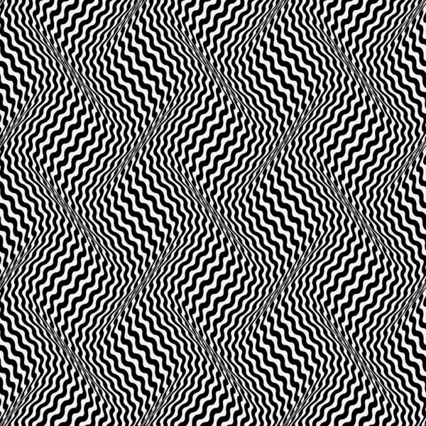 波状縞の錯覚を移動する光シームレスなパターン 黒と白の歪んだ縞模様の再現性のあるテクスチャ サイケデリックアート壁紙 — ストックベクタ