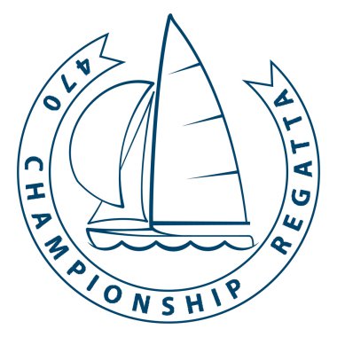 Label of sailing dinghy of 470 class racing yachts clipart