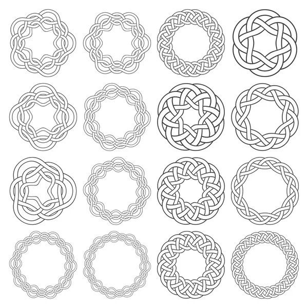 16 circulaire decoratieve elementen met strepen vlechten — Stockvector