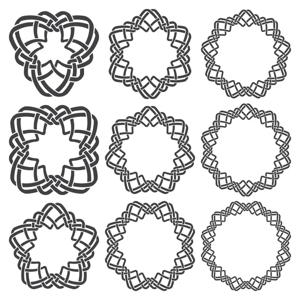 Dziewięć okrągłych elementów dekoracyjnych z paskami oplot — Wektor stockowy