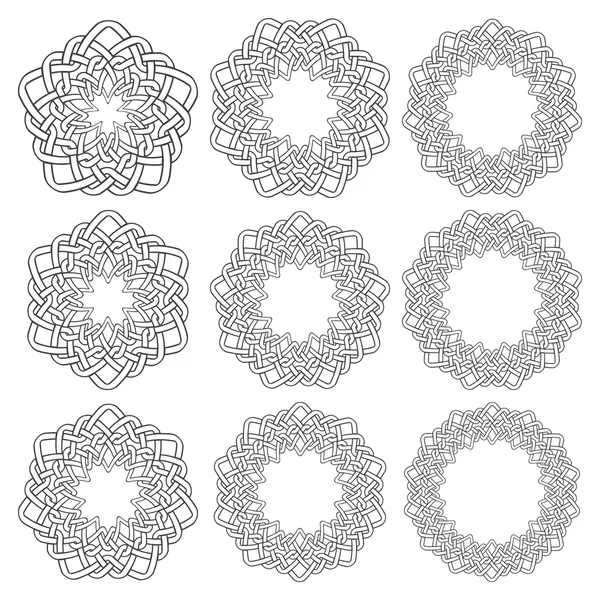 Девять круглых декоративных элементов с плетением полос — стоковый вектор