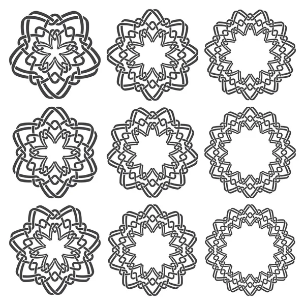 Девять круглых декоративных элементов с плетением полос — стоковый вектор