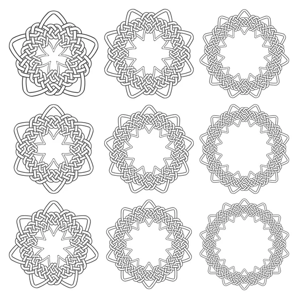 Nueve elementos decorativos circulares con trenzado a rayas — Archivo Imágenes Vectoriales