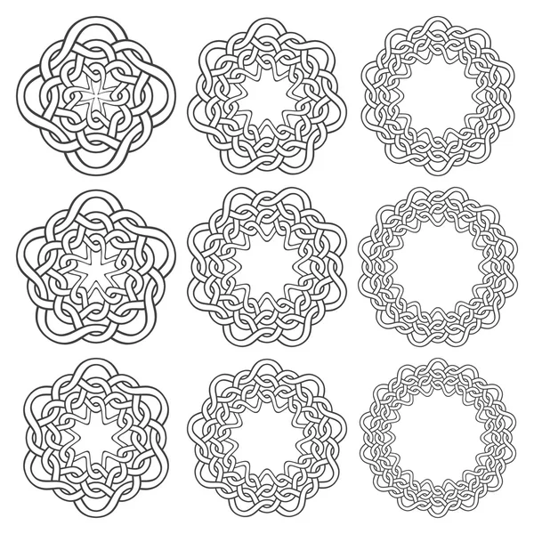 Neuf éléments décoratifs annulaires avec rayures tressées — Image vectorielle