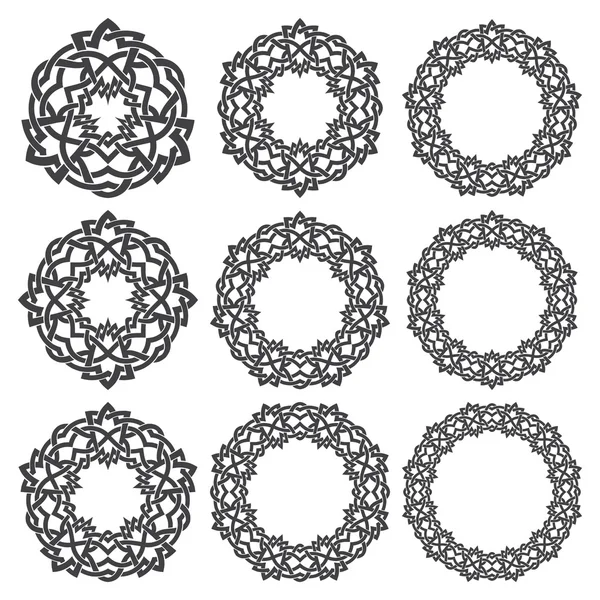 Neun runde Dekorelemente für die Gestaltung — Stockvektor
