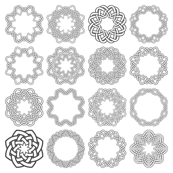 Шестнадцать восьмиугольных декоративных элементов с плетением полос — стоковый вектор